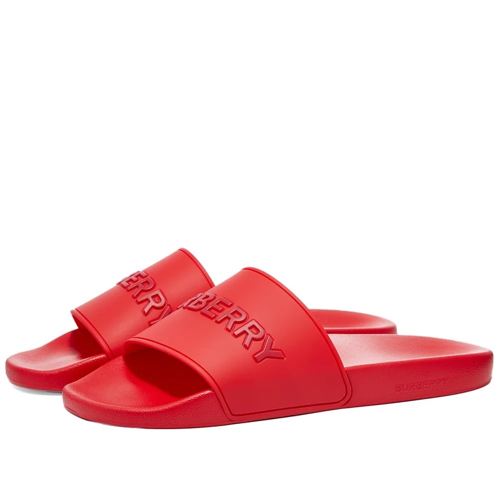 Red Burberry logo slides